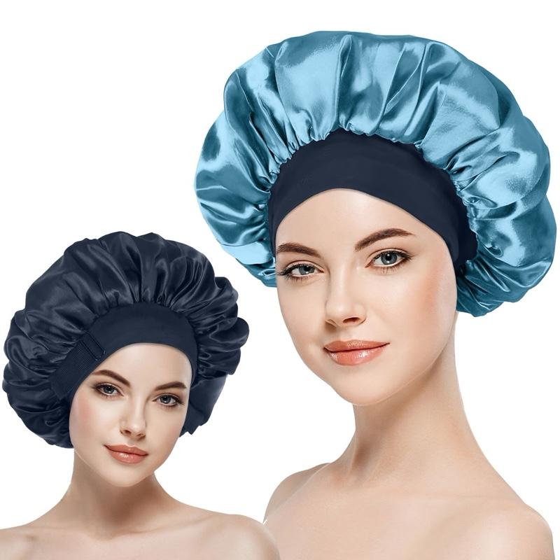 Double Layer Silk Bonnet for Haircare Soft Practical Sleeping Cap with Elastic Tie Band for Curly Natural Hair Comfortable Secure Fit Satin Bonnet for Hair Care Heatless