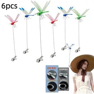 6PCS-Outdoor Fake Dragonfly Rod Clip, 3D Lifelike Metal Dragonfly Clip, Garden Decorative Clip Bug Repellent Fly Scare Device, Creative Home Garden Patio Miniatures Decor, 24cm Length PVC Material- Mosquito Zapper