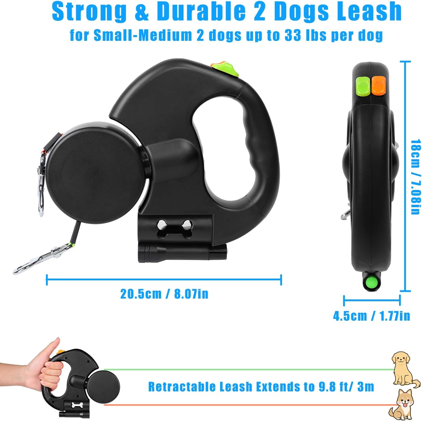 Dual Retractable Dog Leash, New Leash for Two Dogs 3M Pet Two-Headed Traction Rope for Running Hiking Training with 360 Tangle-Free, Two Dog Lead with Nylon Ribbon for Small Medium Dogs (Black) Dual Retractable Dog Leash, New Leash for Two Dogs 3M Pet Two-Headed Traction Rope for Running Hiking Training with 360 Tangle-Free, Two Dog Lead with Nylon Ribbon for Small Medium Dogs (Black)