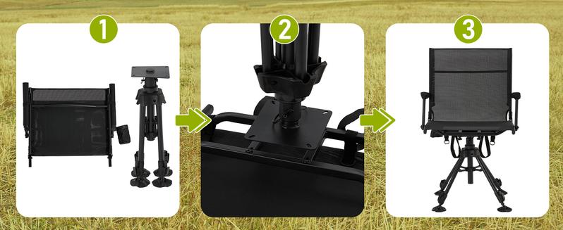 [Aecojoy Hunting Season] Hunting Chair with Detachable Cover, 360° Silent Swivel, Adjustable Height, Mesh Back, Folding Ground Seat, Armrests, Telescopic Legs, Duck Feet, 330 lb Capacity Magnetic Rangefinder Strap Carbon