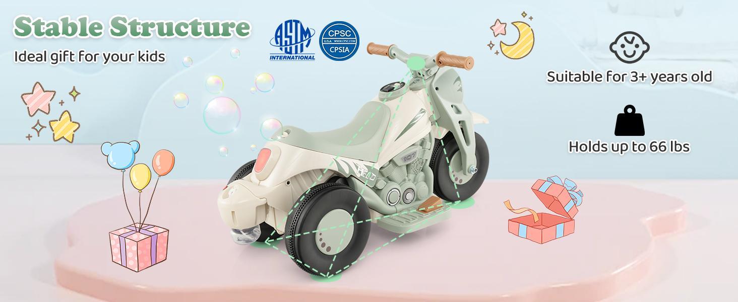 Costway Electric Bubble Car,6V Toddler Motorcycle with Bubble Maker,LED Light,Music,Foot Pedal,Forward/Backward, for Kids,Gift for Boys Girls,Christmas Festival Gift Black Friday Cyber Monday