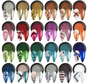 24 Colors Chrome Nail Powder Set Metallic Mirror Effect Gold Silver Pink Chrome Nail Powder White Pearl Iridescent Multi Chrome Powder for Nails Chameleon Rubbing Pigment Manicure Supplies