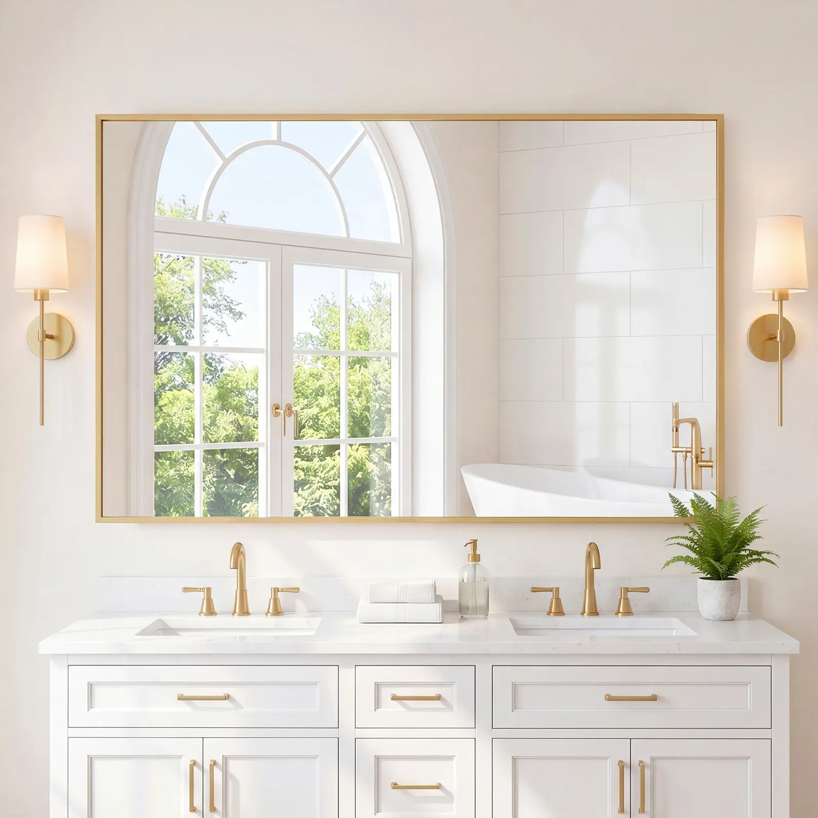 Bathroom Mirror for Over Sink, Rectangle Wall Mount Mirror with Metal Frame, Modern Vanity Mirrors with Tempered Glass, for Home Decor, Anti-Rust, Horizontal or Vertical