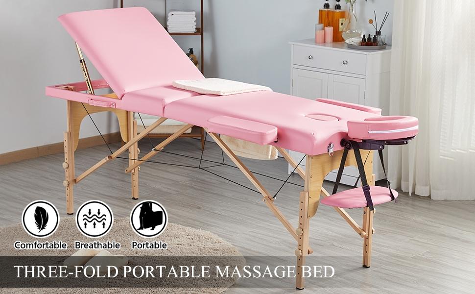 Yaheetech Adjustable Massage Bed 2/3 Sections Folding Portable Spa Table with Headrest Armrest Hand Pallet Salon Bed Ergonomic Design Beech Wood Frame - Massagetable