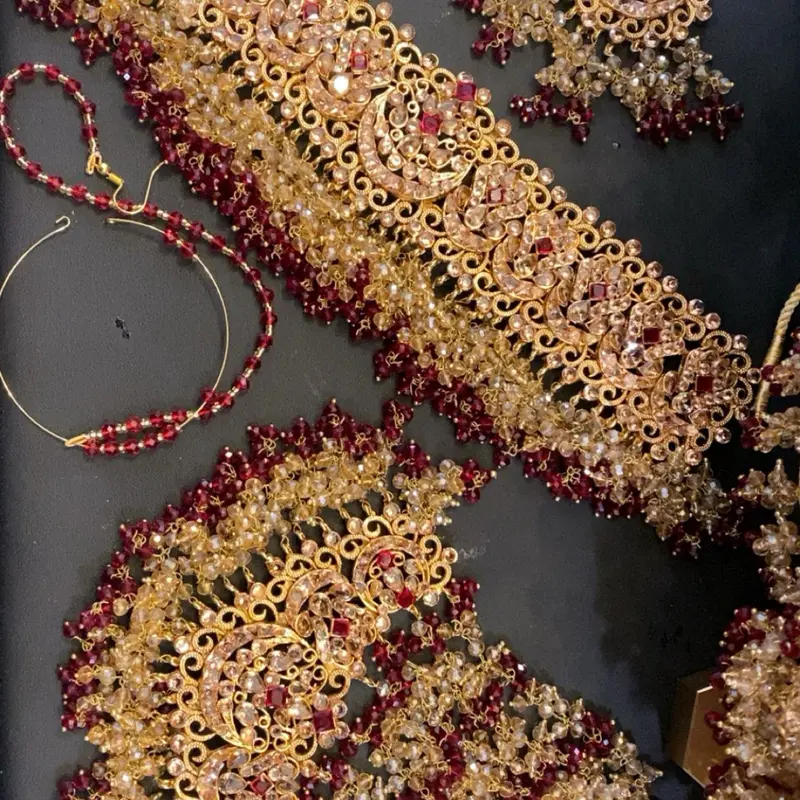 Maroon and Gold Pakistani Bridal Set