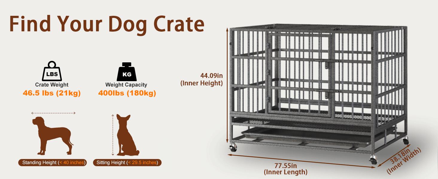 Collared Eagle Heavy-Duty Dog Cage 38" x 48", Reinforced Bottom Panel, Supports up to 200 lbs, Double Door Design, Wheels, Indoor Kennel for Large Breeds, Top-Loading Portable Enclosed Enclosure