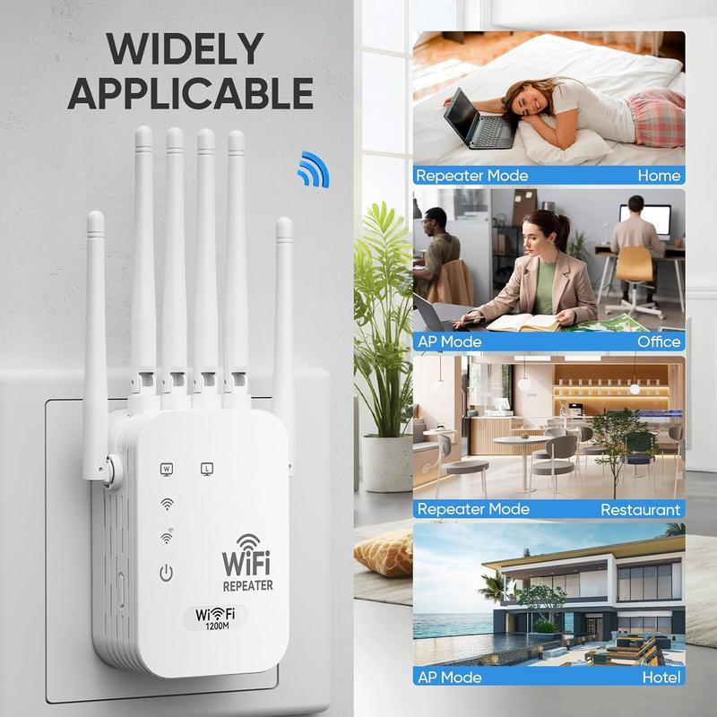 WiFi Extender 2026 6-Antenna Strong Signal, 1200Mbps Dual Band (5GHz/2.4GHz) Booster, Covers 12,000 sq. ft & 100 Devices, Repeater with Gigabit Port & AI Connectivity, Ideal for Home Studios, Remote Workspaces, VR Areas TikTokShopBlackFriday