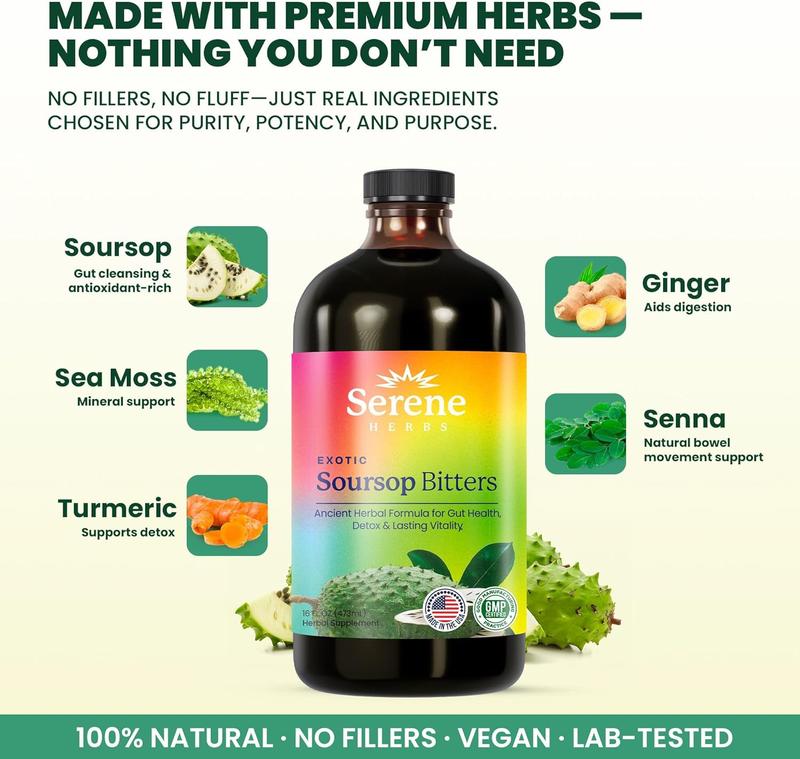 Soursop Bitters Liquid – Organic Herbal Detox with Black Seed, Moringa & Ginger by Serene Herbs – Supports Digestive Wellness & Immune Function – 16 fl oz Soursop Bitters Liquid – Organic Herbal Detox with Black Seed, Moringa & Ginger by Serene Herbs – Supports Digestive Wellness & Immune Function – 16 fl oz