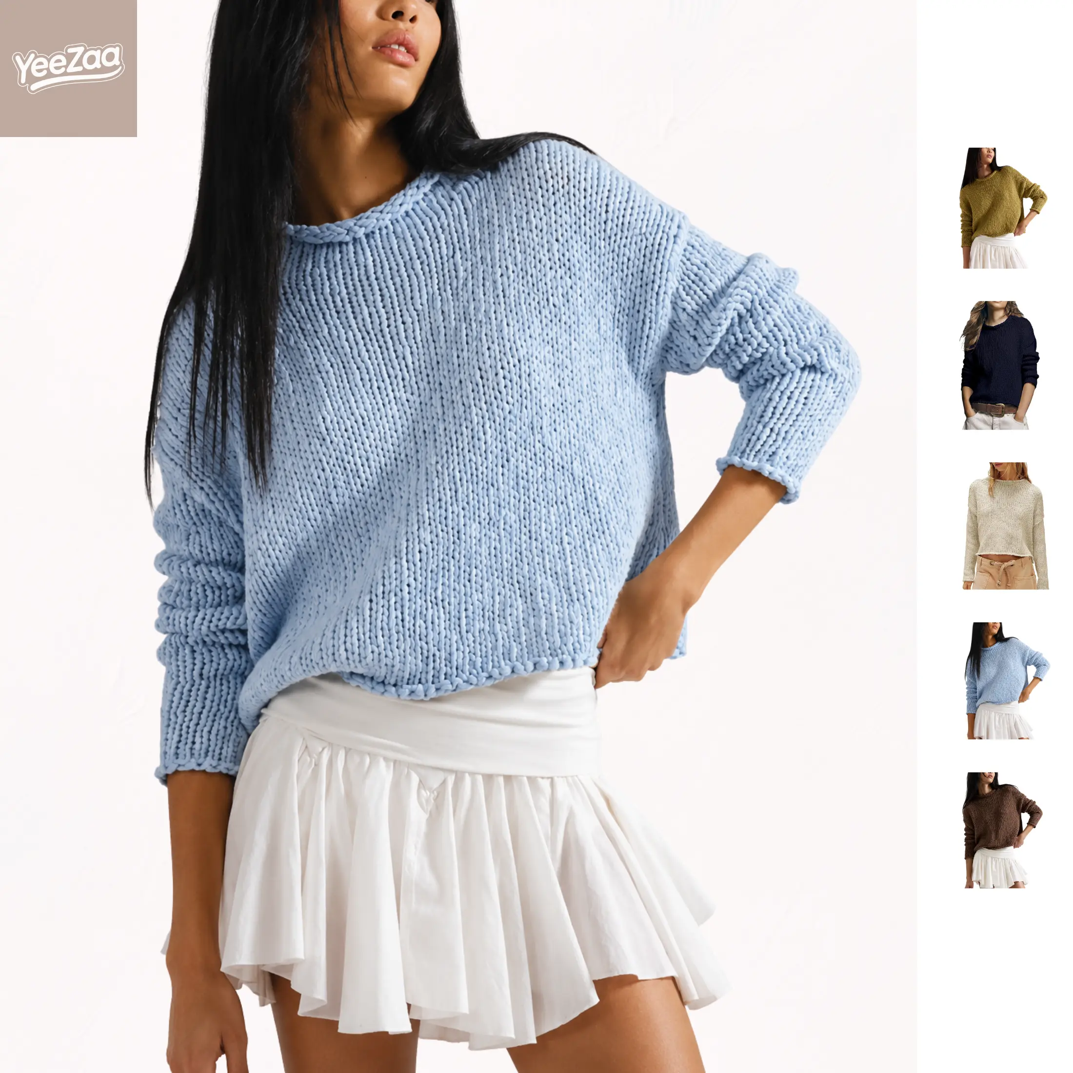 YeeZaa Rollneck Knitted Sweater for Women 2026  Fashion Fall Winter Casual Soft Chunky Cotton Long Sleeve  Crochet Knit Oversized Crewneck Pullover Top Transitional Fall Look Office Outfit