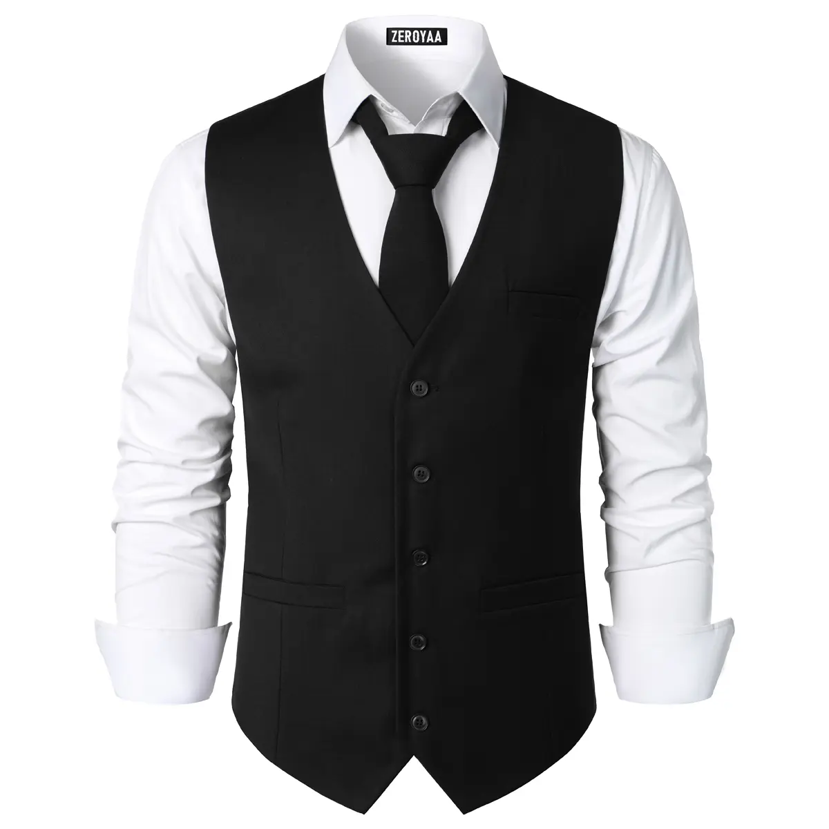 ZEROYAA Men's Hipster Urban Design 3 Pockets Business Formal Dress Vest for Suit Tuxedo Classic Fit Suits Button Suits Vest