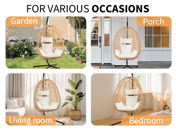 [dealsforyoudays] Single Patio Swing Egg Chair with Cushion, Indoor Outdoor Wicker Swing Chair, Patio Balcony Lounge Chair with Stand, Comfortable Hammock Chair for Garden  capable of supporting 358LB-Christmas Gifts.