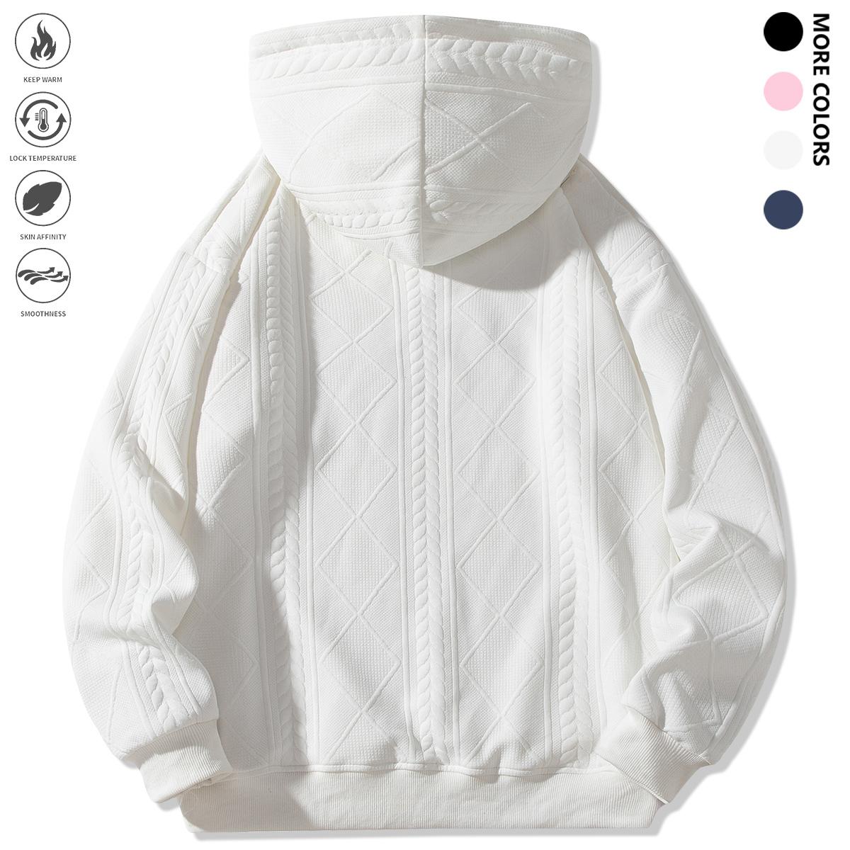 Men's Winter Casual Zip-Up Hoodie - Loose Fit Long Sleeve Pullover with Adjustable Hem, Solid Color Design, Suitable for Outdoor Activities and Everyday Wear, Machine Washable