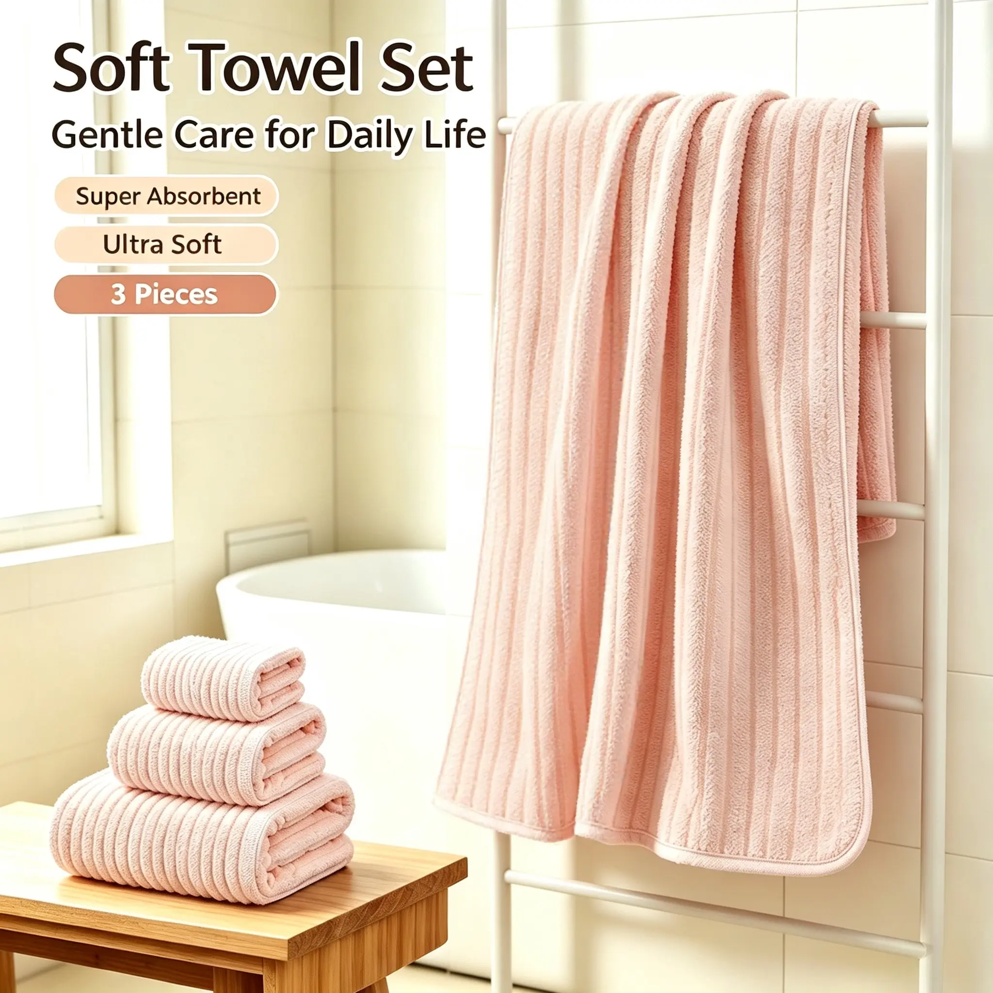 Coral Fleece 3-Piece Towel Set - 1 Bath Towel + 1 Hand Towel + 1 Washcloth - Skin-Friendly, Soft, Thickened, High-Absorbency for Bathroom Shower Household Use