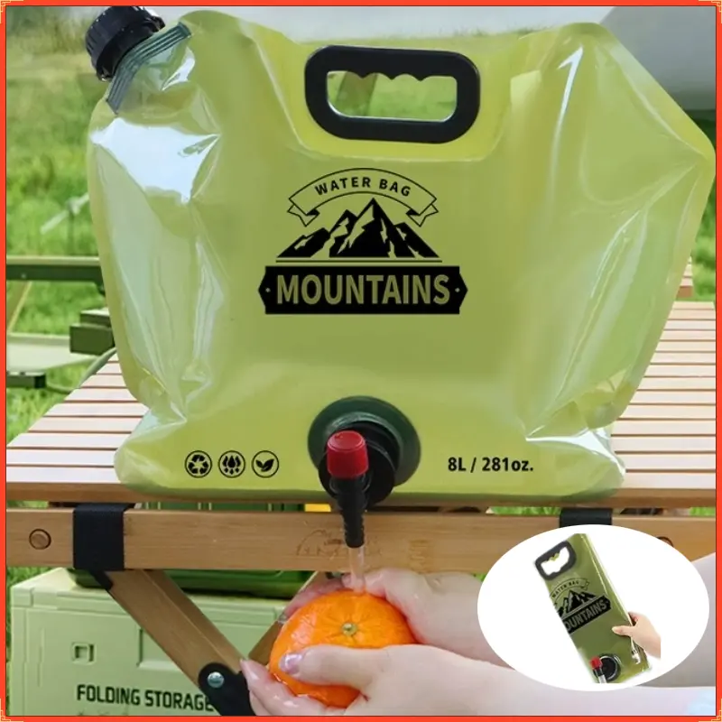 8L Foldable Water Bag, Reusable & Leak-Proof Camping Equipment, Portable Water Storage Containers with Tap for Outdoor Cooking, Water Bladder Bag
