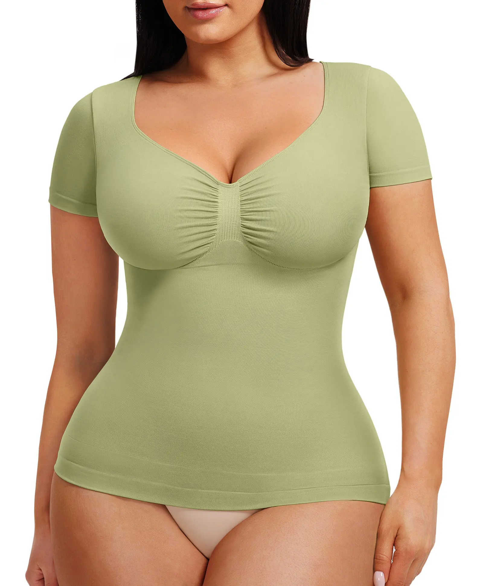 FeelinGirl #livestream Short Sleeve Bodysuits for Women Tummy Control Casual Stretchy Basic Body Suits Slimming Tops T Shirts