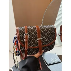 Fashion Colorblock Women's Saddle Bag, Flap Print Design Shoulder Crossbody Bag with Pendant Decoration, Perfect for College Students, Embellished Shoulder Bag, Handbag Shoulder Bag