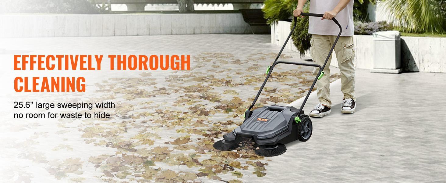 VEVOR Walk-behind Hand Push Floor Sweeper, 25.6" Sweeping Width Floor Sweeper Manual Non-Electric, 5-Gallon Waste Container, Angle & Height Adjustable Folding Handle for Walkway, Yard, Garage, Patio  VEVOR Super Brand Day