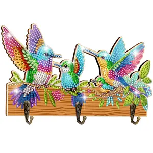 DIY Hummingbird Diamond Painting Key Holder Kit Set - Handmade Crystal Diamond Art Wall Mount,Wall Decor with 3 Hooks,Gift for Home Decoration