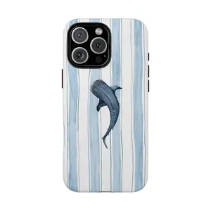 Aesthetic Dolphin Phone Case – Ocean Animal Blue Stripe |       Phone Cover suitable for Samsung Galaxy 23 24 25 5G iPhone 17 ProMax Air 16 plus cases  15 pro max 14, 13, 12 with screen protector |       Beautiful phone case |       Shockproof protective