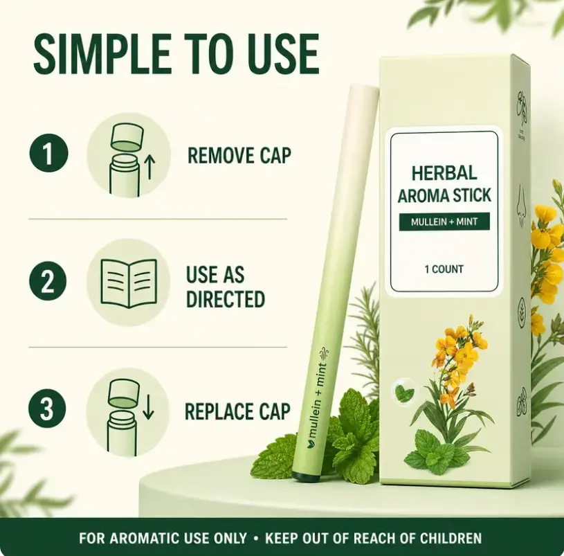 Mullein & Mint Herbal Aroma Stick, Extra Strength Portable Natural Botanical Mint Scent, 1 Count