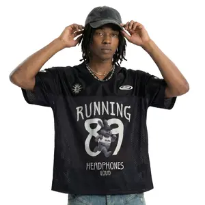 Inflation Oversize Fashion Streetwear Vintage Sport V-Neck Color Block Jersey Short Sleeve Tee 2026 Spring Summer Mesh Breathable Outdoor Sports Casual Top