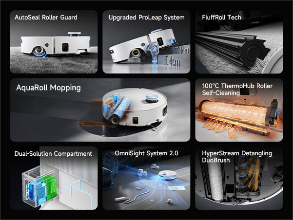 DREAME Aqua10 Ultra Roller Robot Vacuum and Mop & 30,000Pa Suction, Self-Cleaning Dock & Extending Roller Mop, Heat-Washes & Dries, Carpet Protection, AI Camera & LiDAR Avoidance Tech, Voice Control