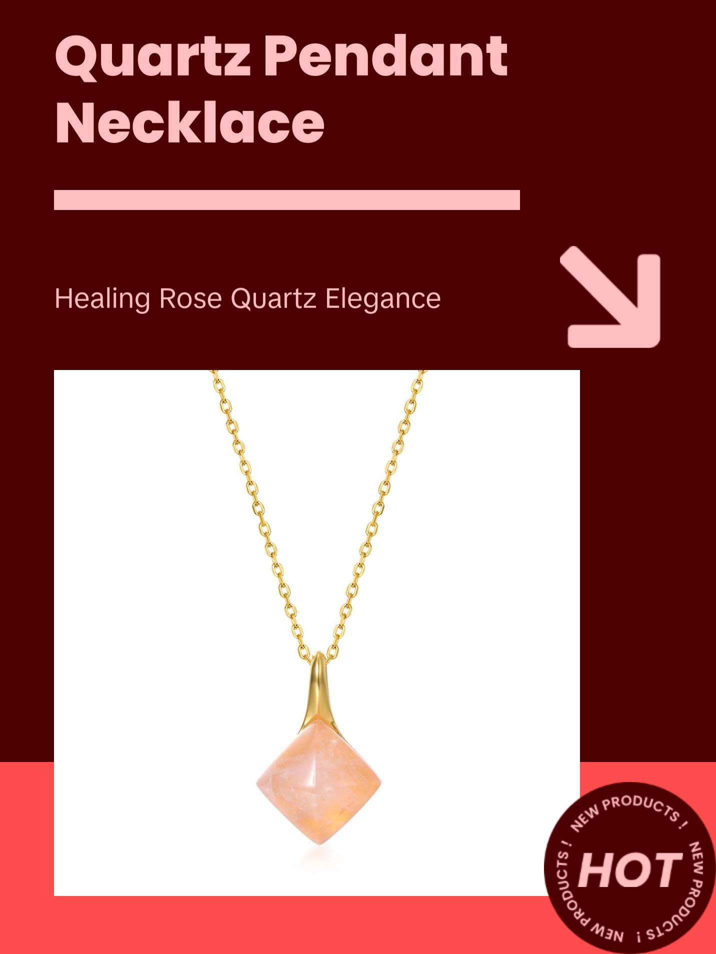 Rose Quartz Square Pendant Necklace