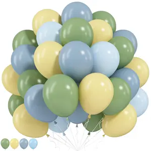 Sage Green, Dusty Blue & Yellow Balloons, 12-Inch for Baby Showers, Birthdays & Bee Theme Decor