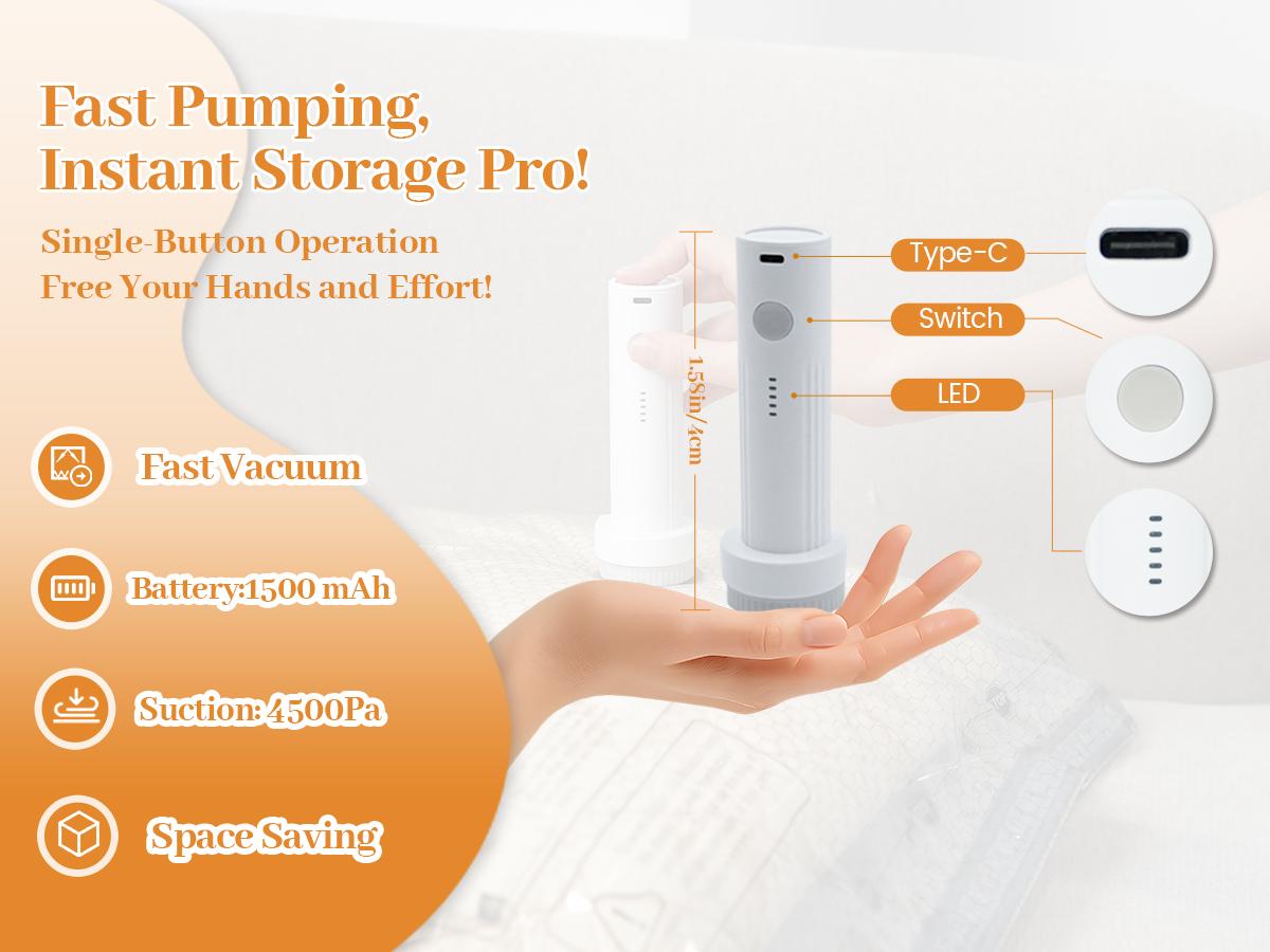 ADTO Cordless Travel Vacuum Bag Set 15-Pack Compression Bags for Carry-On Suitcases 140L/Min Powerful Air Removal USB Rechargeable Handheld Pump with Built-In Battery Space Saver for Clothes & Packing Organiser Durable Christmas gifts