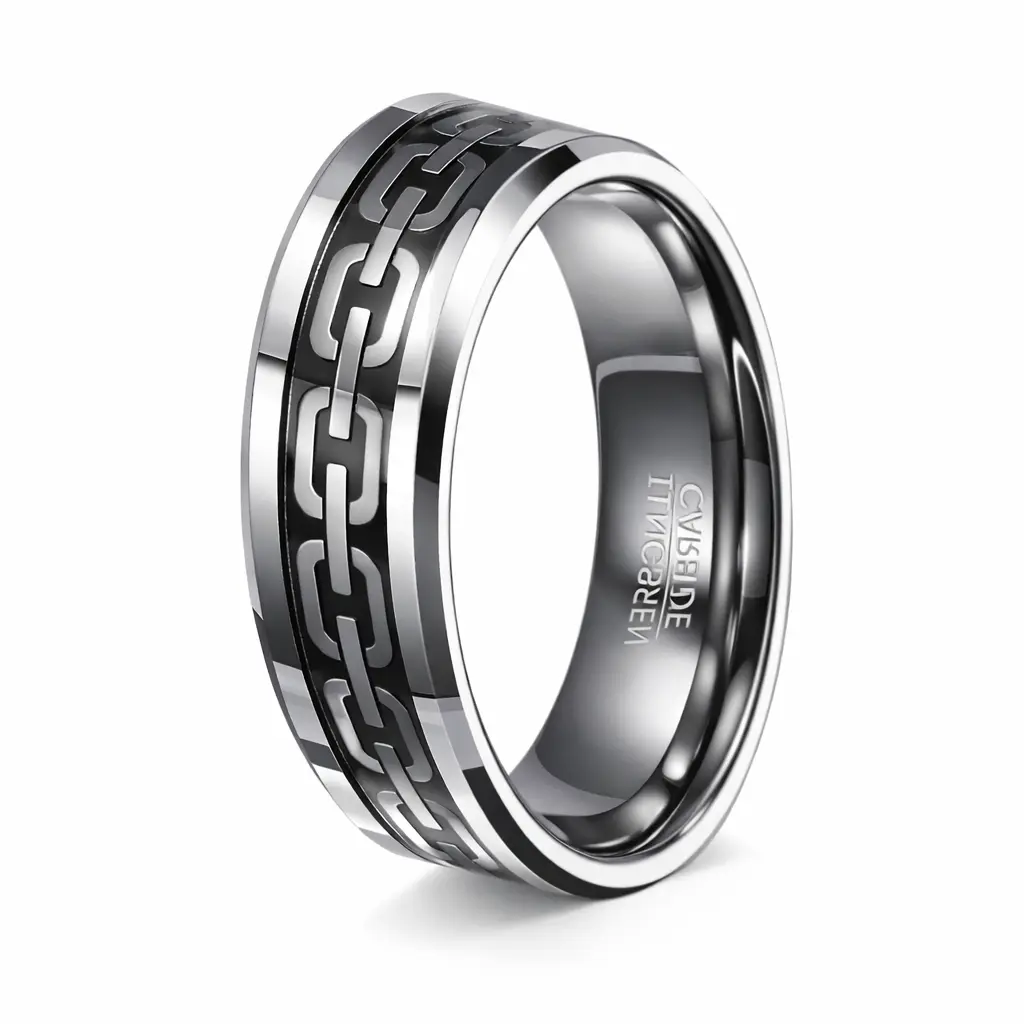 The Chain Tungsten Ring for Men with Stainless Steel Chain Inlay | 8mm