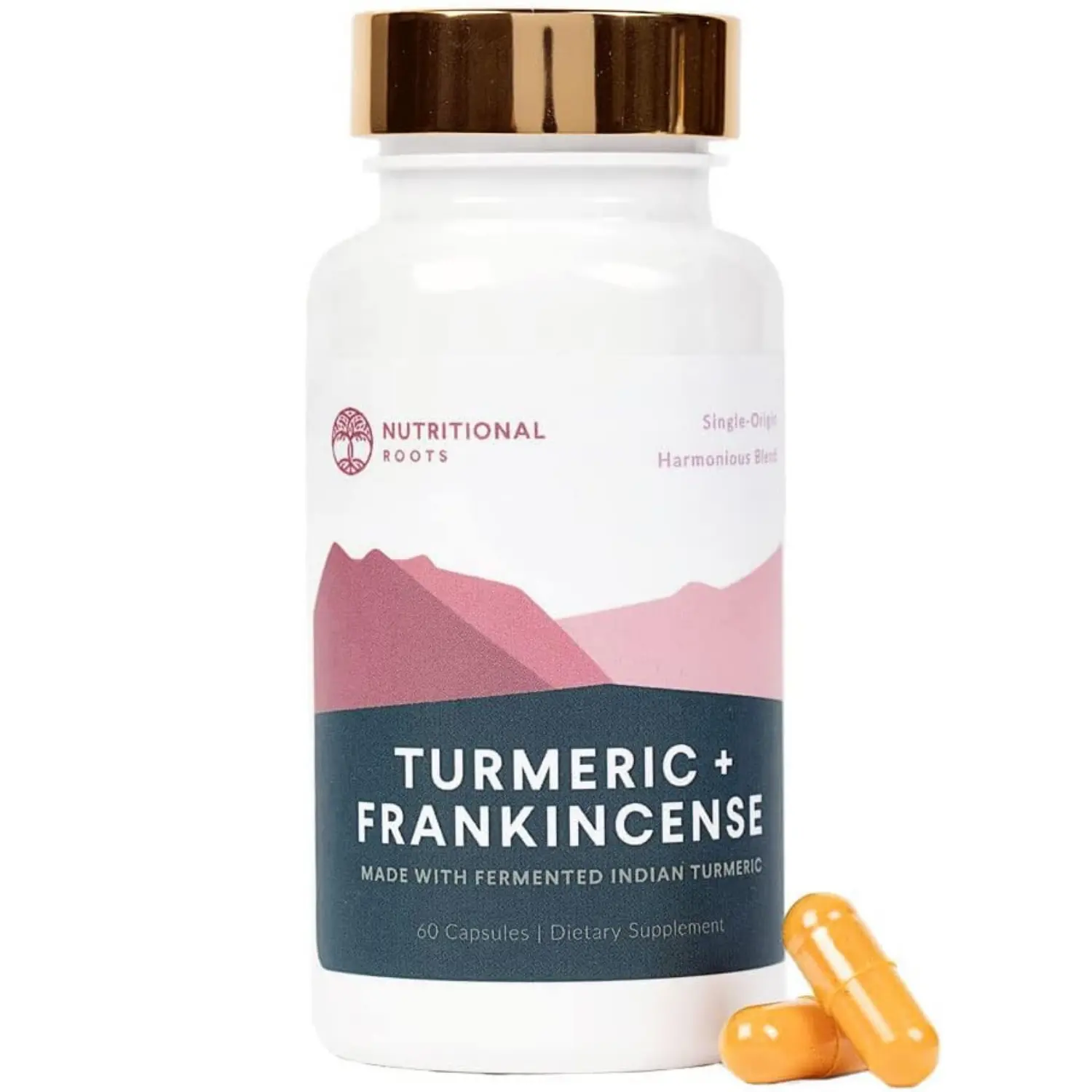 Nutritional Roots Indian Turmeric + Frankincense - 60 Veggie Capsules | Curcuminoids Extract Dietary Supplement with Boswellia Serrata & Black Pepper Extract - Daily Joint & Mobility Wellness Formula - Non-GMO, Gluten-Free & Vegan