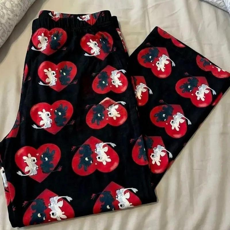 Toothless Light Fury Valentine Pajama Pants - Red Heart Dragon Couple Print,Soft Milk Silk - Cozy Matching Lounge Bottoms for Couple 2025, Homewear Pajama