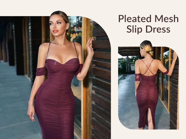 CurvySweet Women's Off-Shoulder Cross Backless Split Bodycon Dress with Built-in Shapewear & Bra Support for Cocktail Parties & Wear Formal Fit Elegant 574