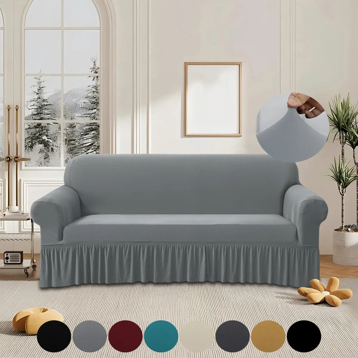 Solid Color Stretch Sofa Slipcover, Removable Washable Slipcovers For Couches And Sofas, 1 Count Dustproof Elastic Couch Protector, Sofa Protective Cover for Home & Living Room