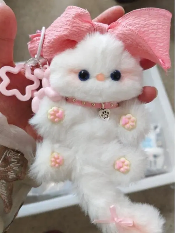 Fluffy Fake Fur Kitten Craft Kit Easy DIY Plush Keychain  Kit Cute Pet Toy ASMR Relaxing Handmade Project for Beginners Fluffy artificial fur kitten