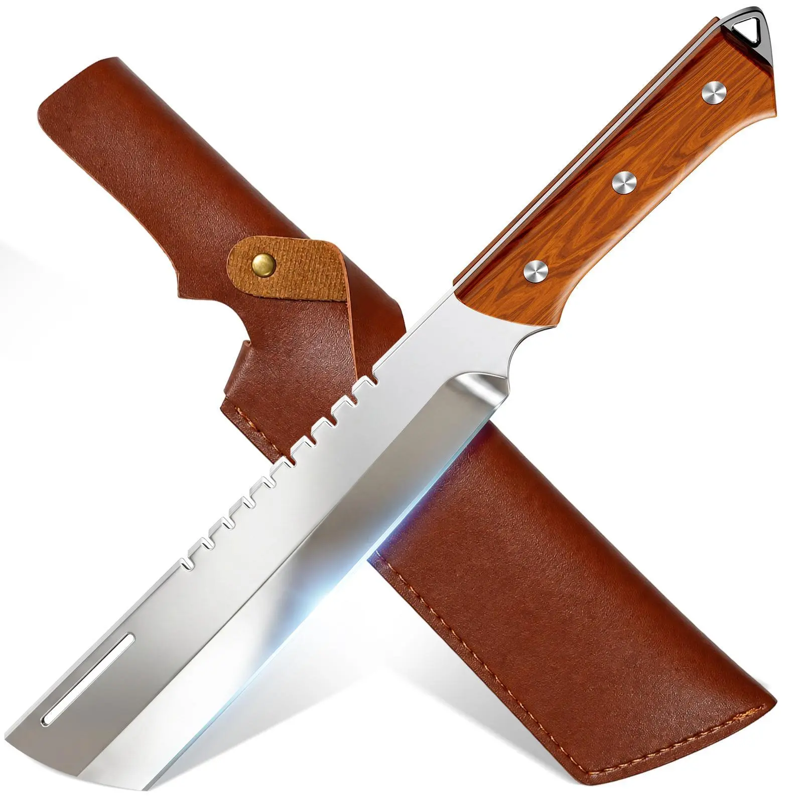 Cleaver Knife 8" Heavy-Duty Bone Chopper with Leather Sheath – Ultra-Sharp Stainless Steel Meat Cleaver for Kitchen, BBQ, Camping & Outdoor Cooking