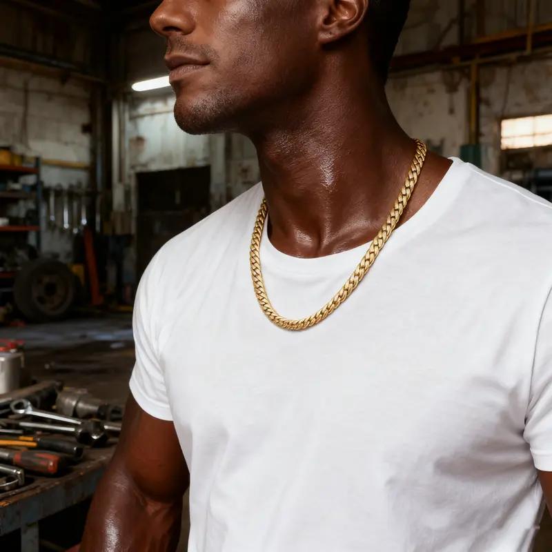 Width 5.5mm gold-plated 14K Cuban necklace and bracelet Vintage Feel Stainless Steel Anti-Rust Technology Christmas Gift for men and women , Length 16/18/20/24 inches