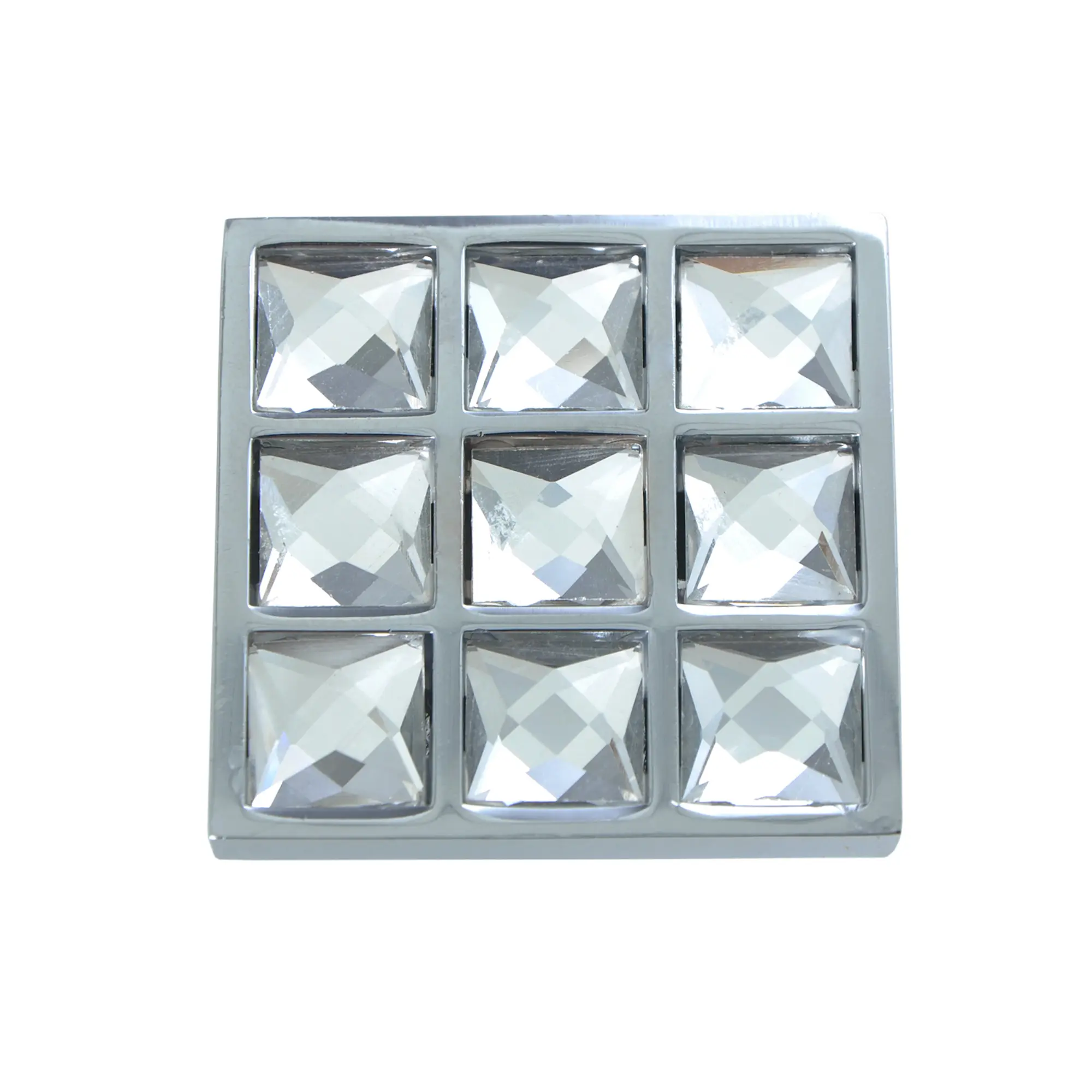 Utopia Alley HW337PLCH021 Gleam Grid 9 Crystal Cabinet Ring Pull Knob - Decorative Cabinet Drop Pull Knobs for Cabinets and Drawers - Vintage Cabinet Hardware with Hand Finished Polished Chrome - Metal Drawer Pull Knobs 1.5"