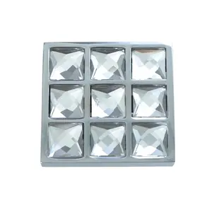Utopia Alley HW337PLCH021 Gleam Grid 9 Crystal Cabinet Ring Pull Knob - Decorative Cabinet Drop Pull Knobs for Cabinets and Drawers - Vintage Cabinet Hardware with Hand Finished Polished Chrome - Metal Drawer Pull Knobs 1.5"
