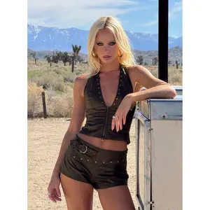Romey Studded Micro Shorts Charcoal Brown