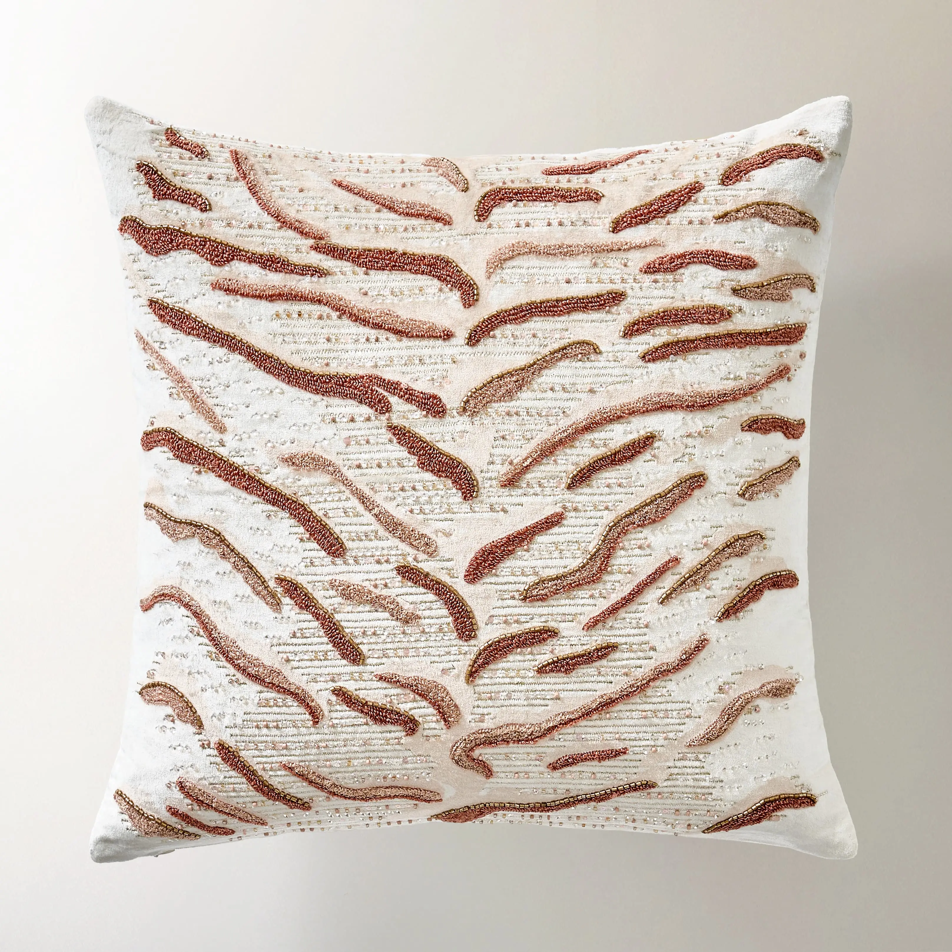 Z Gallerie Roary Handcrafted Beaded Pillow - 20" Mocha Mousse/Smoked Pearl Soft Padded Cushion with Removable Cover, Artistic Embroidery Design, Decorative Cushion, Comfy Cushions