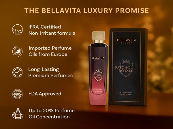 Bella Vita Luxury PATCHOULI ROYALE Men's Fragrance | EDP Perfume for Men | 100 ml pack | 3.4 Fl. Oz. |  Sandalwood, Leather and Oriental notes | Gift for Men | Eau de Parfum