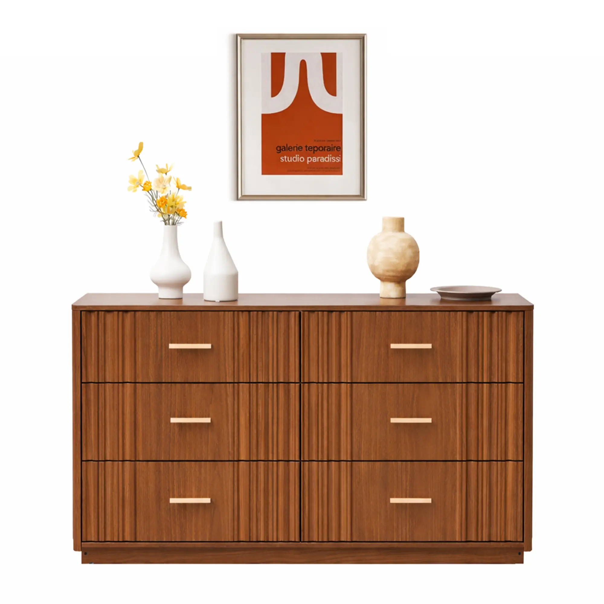 Giratree 47" Fluted Dresser with 3/5/6/8/9 Drawers, Mid-Century Modern Wooden Chest of Drawers, Bedroom Dresser TV Stand, Storage Organizer for Living Room & Hallway