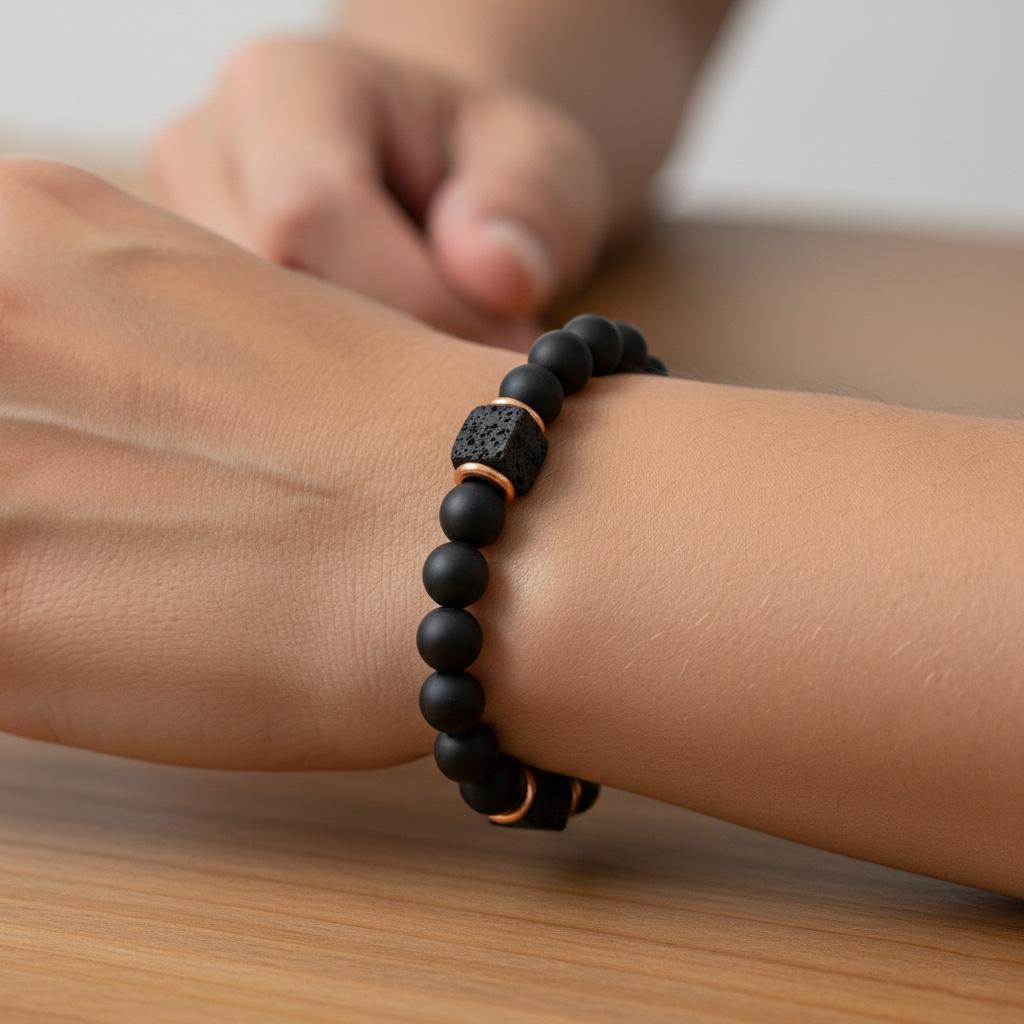 Agate Obsidian Hand Chain Bracelet Suitable for Men, 8mm Root Chakra Stone, Matte Finish Men's Energy Jewelry, Premium Bracelet, Boost Confidence & Stability