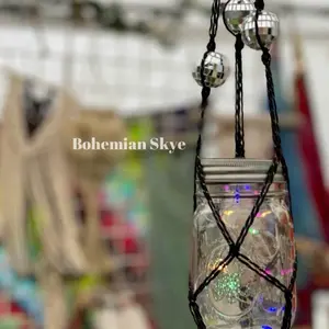 Macrame mason jar fairy solar lights with disco balls, Mother’s Day gift idea