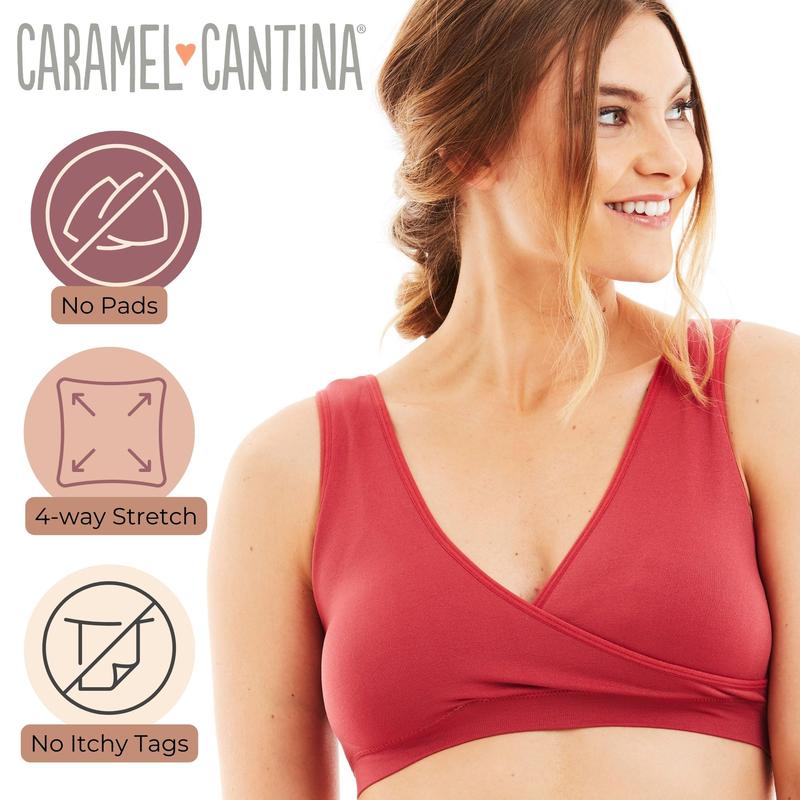 Caramel Cantina Nursing Bra Sleep Bralette Criss Cross Front Wide Straps Maternity