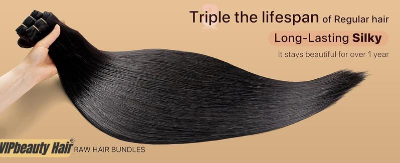 VIPbeauty Raw Bundles Human Hair Straight, No Tangle Shedding, Keep Texture Silky Soft After Multiple Washes, 16A Raw Indian Hair Bundles , Triple Lifespan 3X