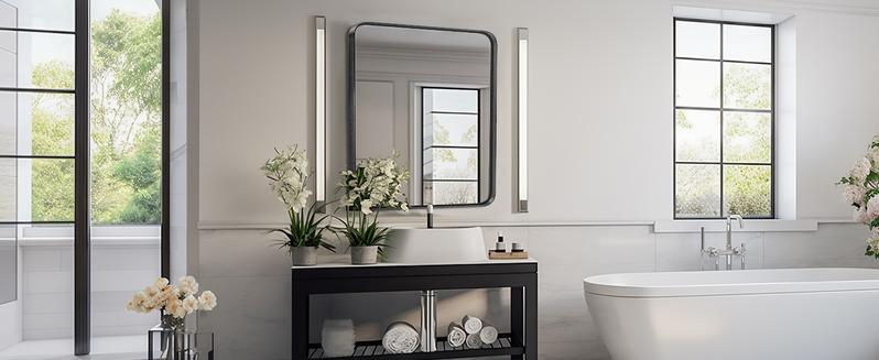 Bathroom Mirror Vanity Mirror for Wall, Aluminum Alloy FramedFarmhouse, Rounded Rectangle ，Anti-Rust,Tempered Glass,Hangs Horizontally or Vertically