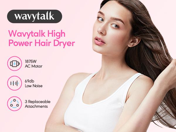 Wavytalk Blown Away Ionic Hair Dryer | 1875W Quick-Dry, Ceramic Coating Heat Damage Protection, Diffuser & Styling Comb Accessories, Lightweight & Quiet, Adaptable to All Hairstyles