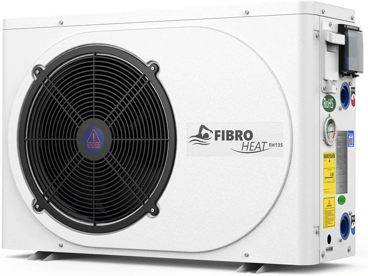 FibroPool FH135 7,500 Gallon Swimming Pool Heat Pump 35,000 BTU Plug-and-Play for In-Ground & Above-Ground Pools up to 7,500 Gallons